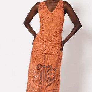 Cleobella Shelby Crochet Midi Dress in Burnt Orange - Size Medium